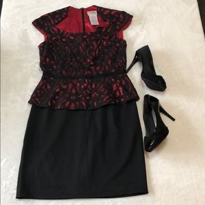J. Taylor Black/Red Peplum Size 8 NWOT
